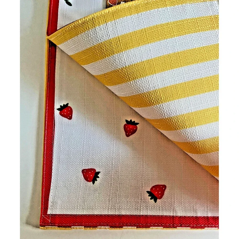 Fruit Banana Cherries Reversible Stripe Indoor Outdoor Placemats Set of 4 Summer
